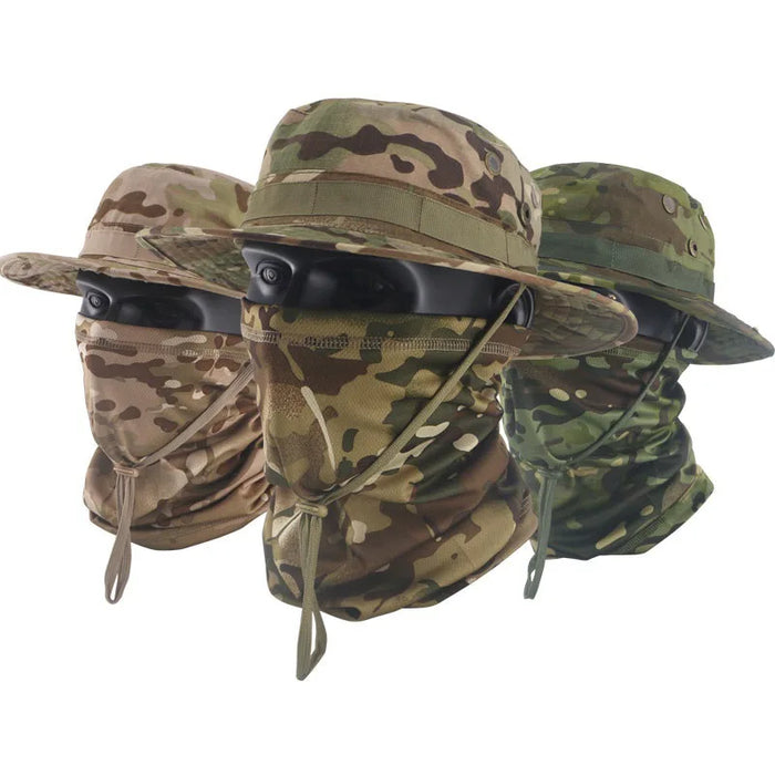 temuCamouflage Tactical Boonie Hat Set Outdoor Fishing Hat Fisherman Hat Sun Protection Breathable Hat for Men Foreign Trade
