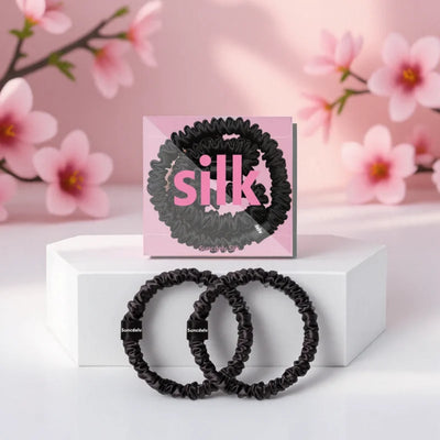 2PCS 100% Pure Mulberry Silk Hair Scrunchies Silk Hair Ties Hairbands Ponytail Holders Solid Color Natural Hair Accessories