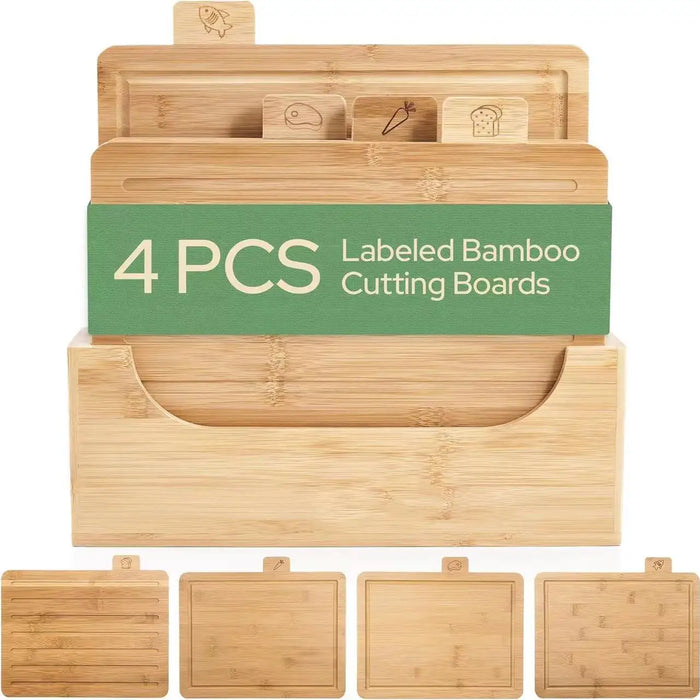Tabla de cortar de bambú de 4 piezas Tabla de cortar de cocina multiusos para el hogar Frutas Queso Herramienta de cocina