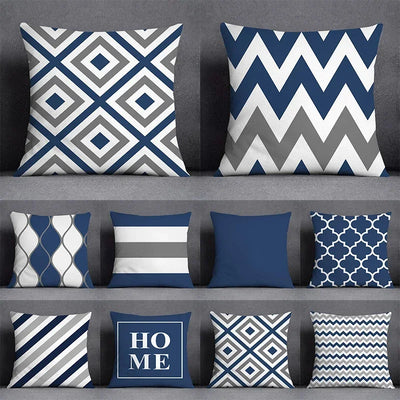 Funda de cojín de 45x45CM, patrón geométrico, poliéster, azul gris, funda de almohada, tapicería, cojín de sofá, almohada decorativa, funda de almohada para decoración del hogar.