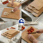 Juego de 3 tablas de bambú para picar/cortar alimentos con mango de acero inoxidable, diferentes tamaños. Bluelander