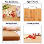 Juego de 3 tablas de bambú para picar/cortar alimentos con mango de acero inoxidable, diferentes tamaños. Bluelander
