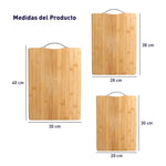 Juego de 3 tablas de bambú para picar/cortar alimentos con mango de acero inoxidable, diferentes tamaños. Bluelander