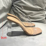 Sandalias de tacón de aguja transparentes de 9 cm para mujer, sandalias de gelatina con puntera cuadrada abierta, tacones altos, zapatillas transparentes