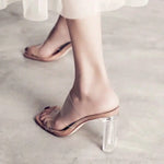 Sandalias de tacón de aguja transparentes de 9 cm para mujer, sandalias de gelatina con puntera cuadrada abierta, tacones altos, zapatillas transparentes