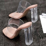 Sandalias de tacón de aguja transparentes de 9 cm para mujer, sandalias de gelatina con puntera cuadrada abierta, tacones altos, zapatillas transparentes