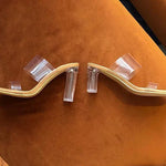 Sandalias de tacón de aguja transparentes de 9 cm para mujer, sandalias de gelatina con puntera cuadrada abierta, tacones altos, zapatillas transparentes