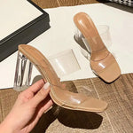 Sandalias de tacón de aguja transparentes de 9 cm para mujer, sandalias de gelatina con puntera cuadrada abierta, tacones altos, zapatillas transparentes