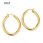 Uelf Gold color circle creole earrings, Stainless Steel Big Round wives Hoop Earrings gifts for women