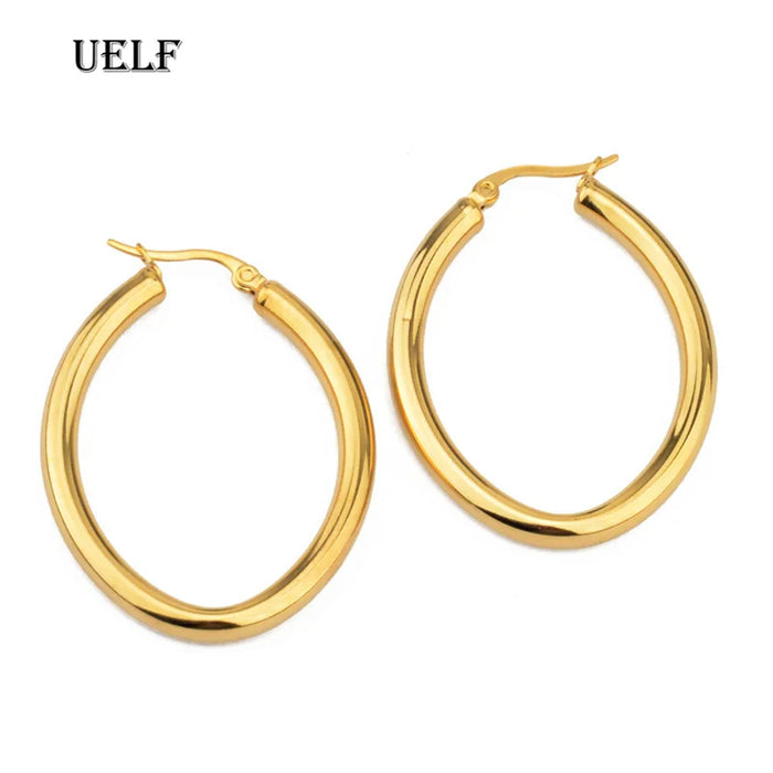 Uelf Gold color circle creole earrings, Stainless Steel Big Round wives Hoop Earrings gifts for women