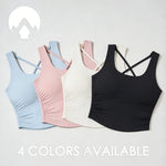 Women's Fixed Cup Yoga Sports Bra - Crisscross Back Ruched Waist Workout Tank Top for Pilates, Gym, Outdoor Fitness Activewear