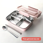 Fiambrera de acero inoxidable a prueba de fugas con 3/4 compartimentos - Recipiente Bento duradero y fácil de limpiar para estudiantes y trabajadores de oficina