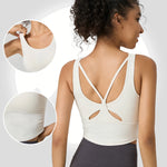 Women's Fixed Cup Yoga Sports Bra - Crisscross Back Ruched Waist Workout Tank Top for Pilates, Gym, Outdoor Fitness Activewear