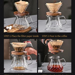 JUSTINLAU Pour Over Coffee Maker Set High Borosilicate Glass Coffee Filter Drip Coffee Maker Set for Home Office Barista Tools