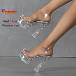 Zapatos de verano de plataforma 4CM para mujer de PVC transparente, tacón alto transparente de 14CM, sandalias de modelo sexy para pasarela, tacones de stripper