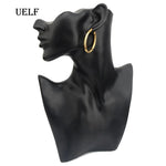 Uelf Gold color circle creole earrings, Stainless Steel Big Round wives Hoop Earrings gifts for women