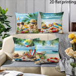 Fundas de cojín de playa tropical planas 2D de 4 piezas, adecuadas para sofás familiares, decoración de granja.