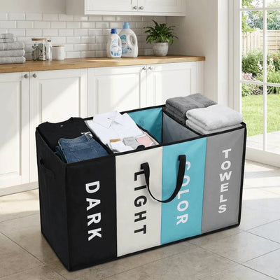 Cesto para ropa sucia de gran capacidad con 4 rejillas, plegable, de tela Oxford con asas, impermeable