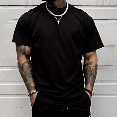 Men's T-shirt High Quality 100% Cotton Round Neck Short Sleeve Classic Black White Pure Color Tees Spring Summer Casual Cool Top