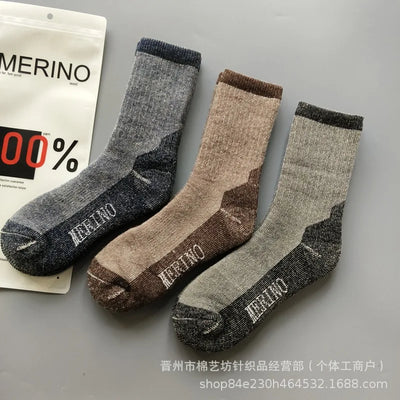 100% Merino Wool Socks Warm Thicken Hiking Cushion Crew Socks For Men Women Breathable Sports Socks Moisture Wicking Euro Size