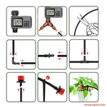 Juego de riego con temporizador de botón LCD de jardín de 30-5m, boquilla giratoria ajustable de 0-80L/H, sistema de riego automático con pantalla inteligente