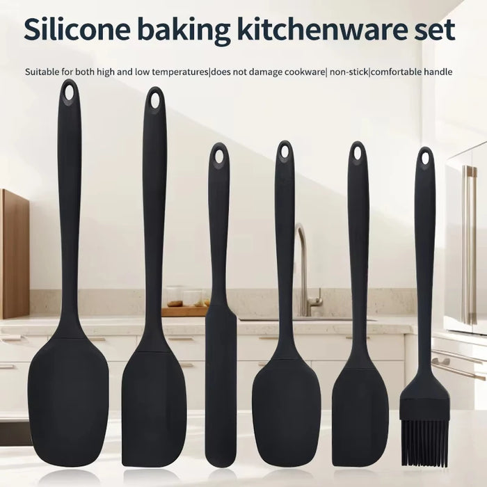 Juego de utensilios de cocina de silicona de 6 piezas, espátula raspadora para crema, espátula, brocha para aceite, juego de espátulas para hornear, mango no integrado
