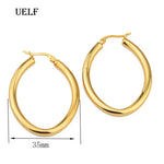 Uelf Gold color circle creole earrings, Stainless Steel Big Round wives Hoop Earrings gifts for women