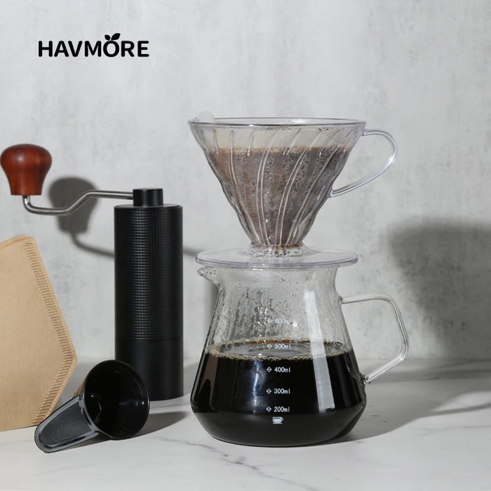Pour Over Coffee Dripper Set 600ml Glass  Server V02 Funnel Drip Maker Brew Cup Coffee Set with  Filter Paper