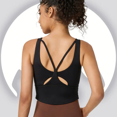 Women's Fixed Cup Yoga Sports Bra - Crisscross Back Ruched Waist Workout Tank Top for Pilates, Gym, Outdoor Fitness Activewear