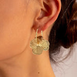 Stainless Steel Golden Double-Layer Hollow Flower Hoop Earring for Women Vintage Flower Earrings for Daily Wear Jewelry Gifts