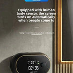 Dispensador de jabón espumoso automático recargable de 400 ml con sensor táctil de montaje en pared, espuma ajustable y pantalla LED para baño y cocina