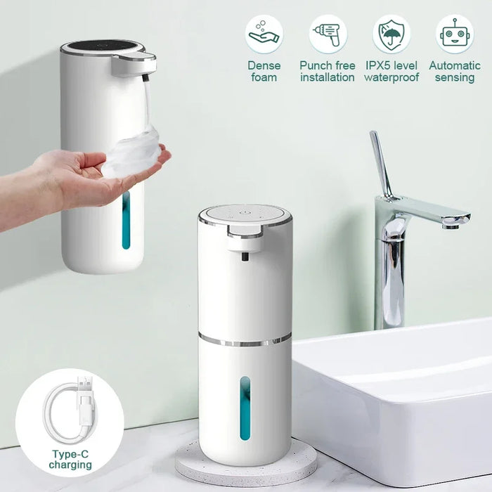 Dispensador automático de jabón en espuma de 380ml, carga USB, pantalla inteligente sin contacto, sensor infrarrojo, dispensador de jabón en espuma, lavamanos