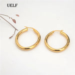 Uelf Gold color circle creole earrings, Stainless Steel Big Round wives Hoop Earrings gifts for women