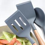Juego de utensilios de cocina de silicona de 6/7 piezas, espátula antiadherente, cuchara sopera, utensilios de cocina con soporte de almacenamiento, utensilios de cocina con mango de madera
