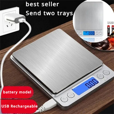Báscula Digital de Cocina Mini de Bolsillo de Acero Inoxidable de Precisión para Joyería Balanza Electrónica de Peso de Oro Gramos 0.1/3000g Básculas de Peso