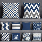 Funda de cojín de 45x45CM, patrón geométrico, poliéster, azul gris, funda de almohada, tapicería, cojín de sofá, almohada decorativa, funda de almohada para decoración del hogar.