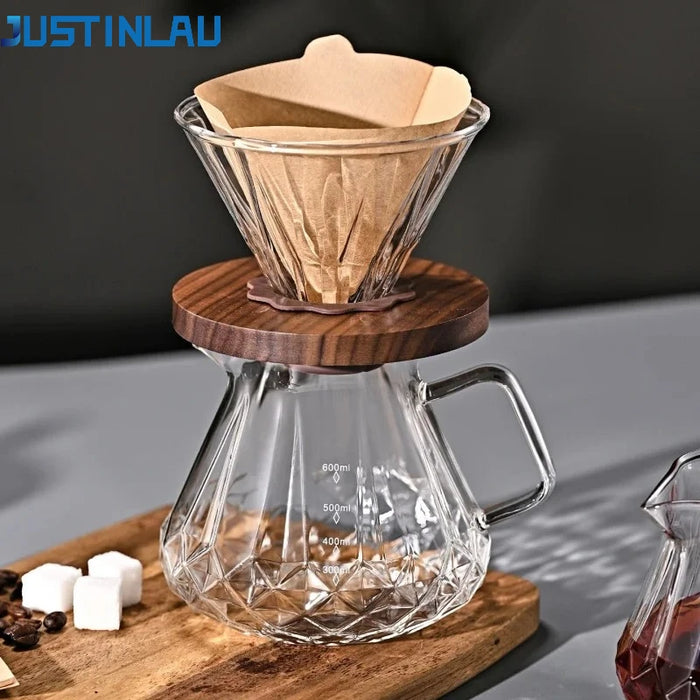 JUSTINLAU Pour Over Coffee Maker Set High Borosilicate Glass Coffee Filter Drip Coffee Maker Set for Home Office Barista Tools