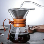 Hand Glass Coffee Kettle with Stainless Steel Filter Drip Brewing Hot Brewer Coffee Pot Dripper Barista Pour Over Coffee Maker