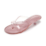 Nuevas sandalias de tacón elegantes francesas para mujer, tiras de PVC transparentes, tacón bajo transparente, puntera abierta, sin cordones, zapatos de mujer, sandalias delicadas con separador de dedos