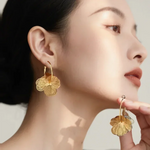 Stainless Steel Golden Double-Layer Hollow Flower Hoop Earring for Women Vintage Flower Earrings for Daily Wear Jewelry Gifts