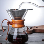 Hand Glass Coffee Kettle with Stainless Steel Filter Drip Brewing Hot Brewer Coffee Pot Dripper Barista Pour Over Coffee Maker
