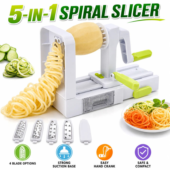 5 in 1 Hand Crank Vegetable Spiralizer Slicer Zucchini Noodle Maker Rotary Carrot Potato Shredder With 5 Blades Kitchen Tools