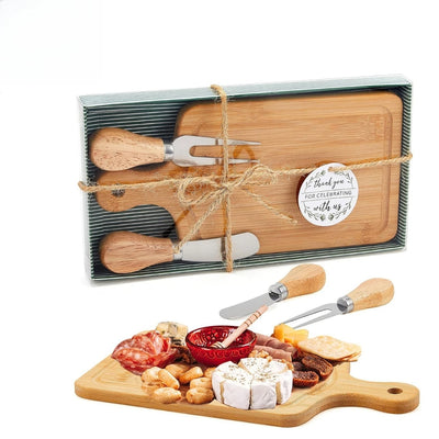 Tabla de cortar de bambú para fiesta de bautizo, tabla de queso portátil para exteriores, juego de tabla de cortar con cuchillo y tenedor