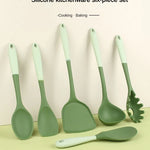 Juego de 6 utensilios de cocina de silicona: espátula china, cucharón de sopa, espátula ranurada, cuchara para pasta, espátulas para ensalada y miel para utensilios antiadherentes