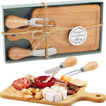 Tabla de cortar de bambú para fiesta de bautizo, tabla de queso portátil para exteriores, juego de tabla de cortar con cuchillo y tenedor