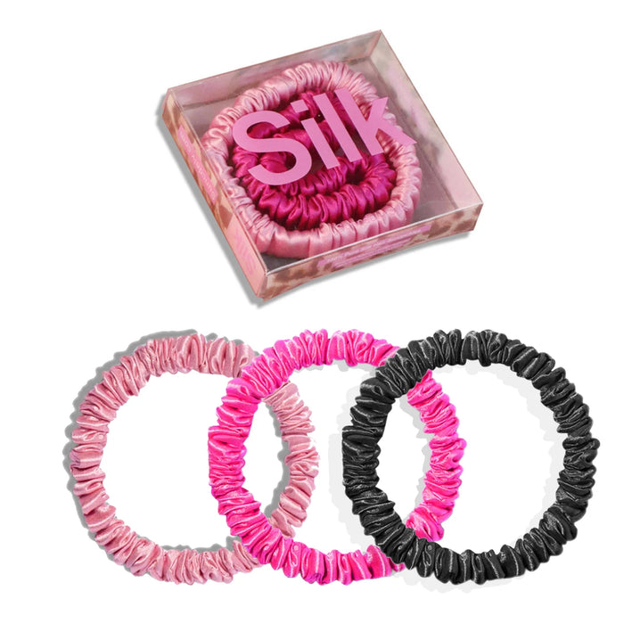2PCS 100% Silk Scrunchies Hair Ties High Quality Hair Scrunchies (22Momme) Women Girls Hairbands Hair Accessories Pink Box