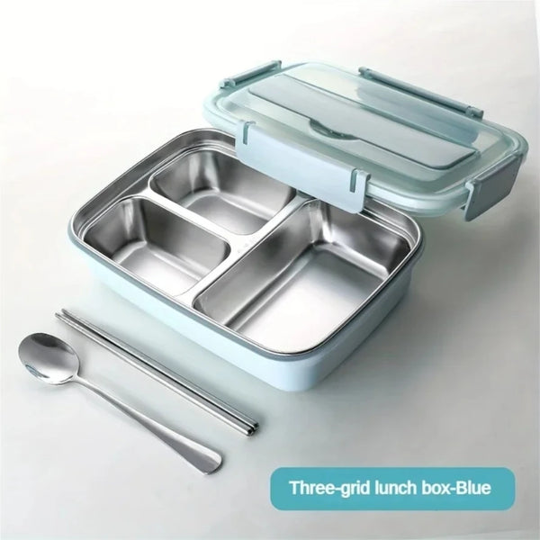 Leak-Proof Stainless Steel Lunch Box with 3/4 Compartments - Durable Easy-Clean Bento Container for Students & Office Workers