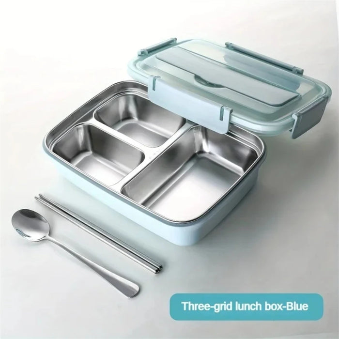 Fiambrera de acero inoxidable a prueba de fugas con 3/4 compartimentos - Recipiente Bento duradero y fácil de limpiar para estudiantes y trabajadores de oficina