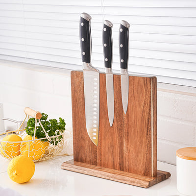 Nuevo bloque de cuchillos magnético de madera de acacia para el hogar y la cocina, soportes magnéticos con imanes potentes mejorados