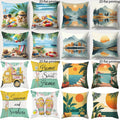 2D FLAT-4 pieces Tropical Beach Pillow Covers , Suitable for family sofas, farmhouse decoration cushion covers.